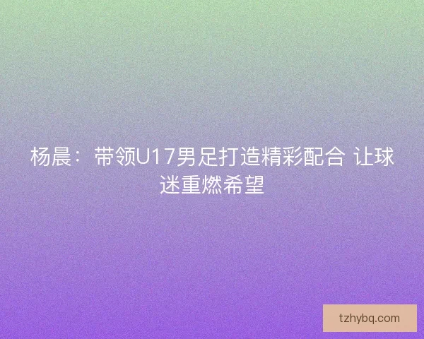 杨晨:带领U17男足打造精彩配合 让球迷重燃希望 杨晨:带领U17男足打造精彩配合 让球迷重燃希望