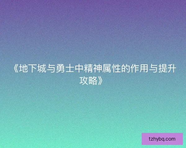 《地下城与勇士中精神属性的作用与提升攻略》 《地下城与勇士中精神属性的作用与提升攻略》